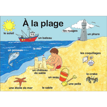 French Vocabulary Poster:  la plage (A3)